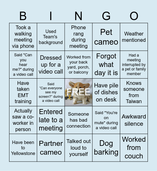 Virtual Farewell Party Bingo Card