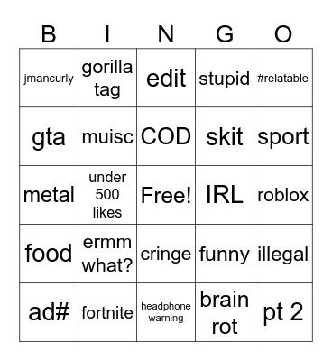 YT short bingo Card