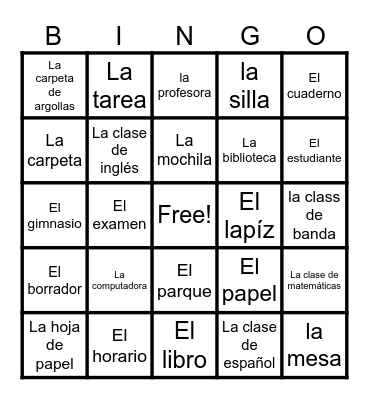 SPANISH Bingo Card