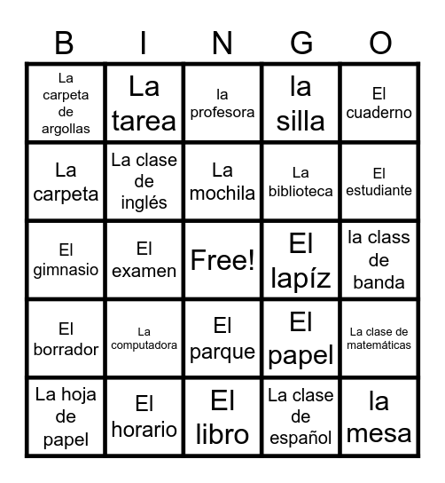 SPANISH Bingo Card