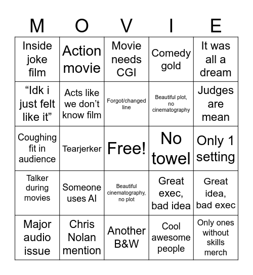 Digital Cinema Bingo Card