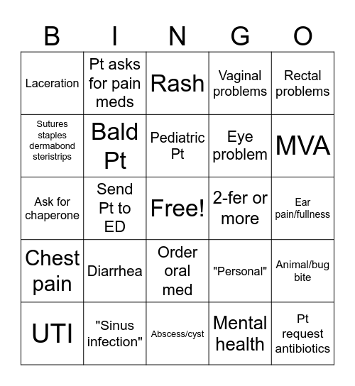 Provider Bingo Card