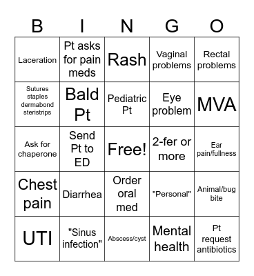 Provider Bingo Card