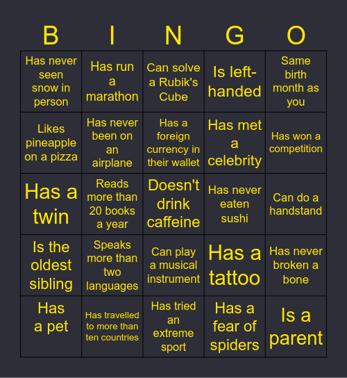 Human Bingo Card
