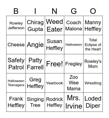 Diary of a Wimpy Kid Bingo Card