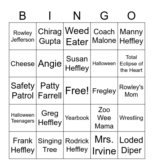Diary of a Wimpy Kid Bingo Card