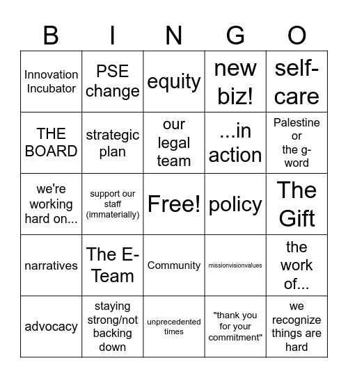 Words In Action Bingo Card