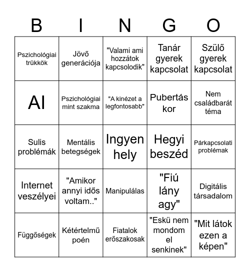 Pszichológus bingo Card