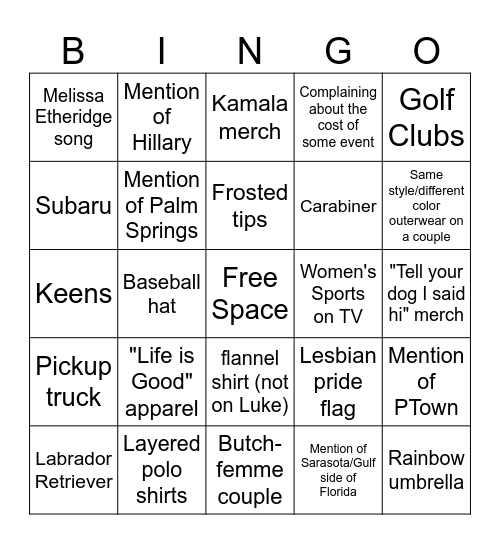 Women's Weekend Bingo Card