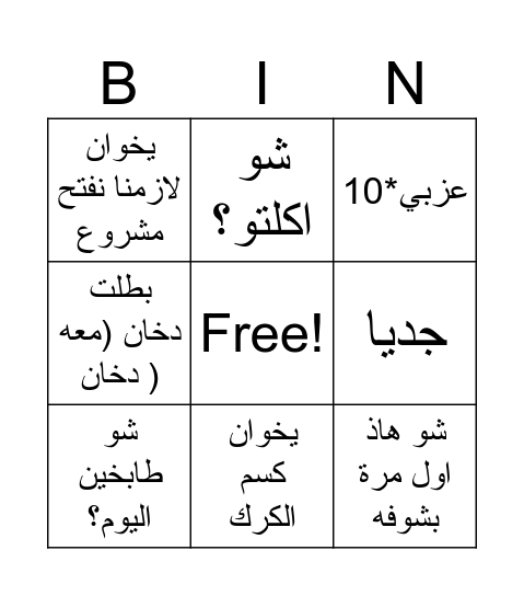 Karak bingo Card