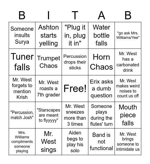 Band Bingo Card