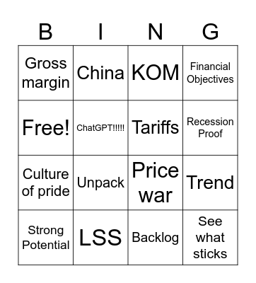 Meeting Bingo Card