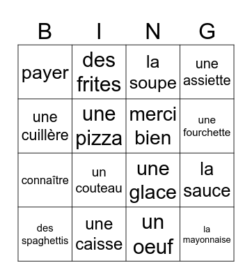 Bon appétit! Bingo Card