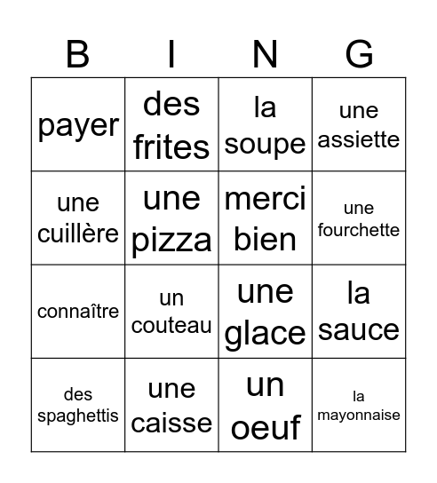 Bon appétit! Bingo Card