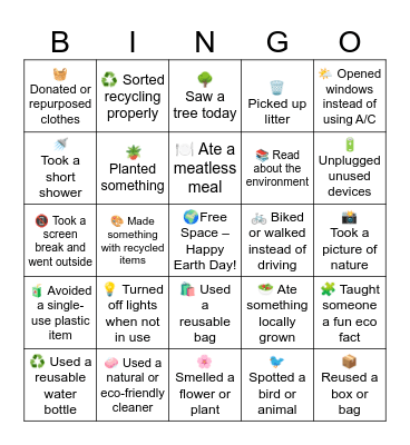 Happy Earth Day! Bingo Card