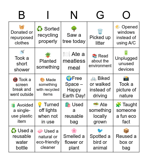 Happy Earth Day! Bingo Card