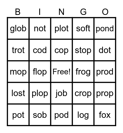 Words with short o (Lesson 37B) Bingo Card