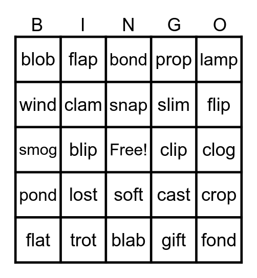 Short a, i, o advanced (Lesson 38B Bingo Card
