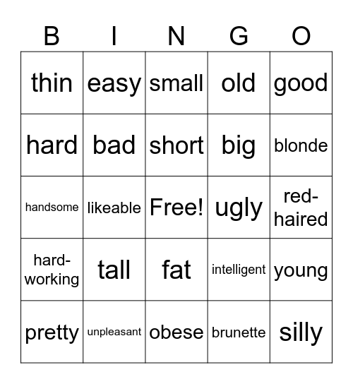 Adjectives English Senderos pg 119 Bingo Card