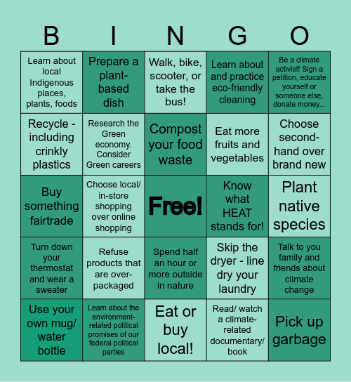EARTH DAY BINGO Card