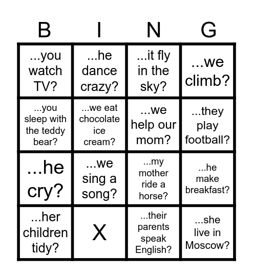 Do/Does Bingo Card
