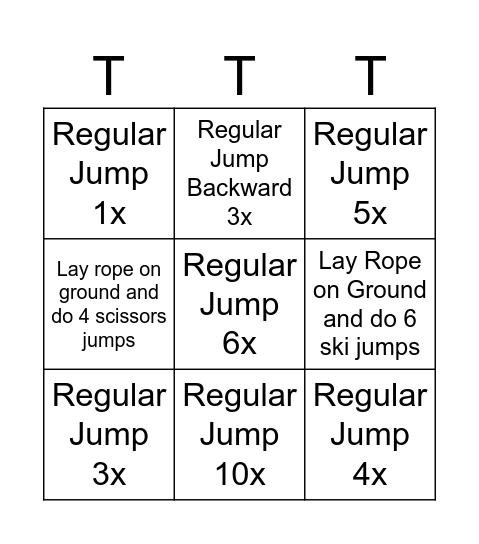 Jump Rope Tic Tac Toe Bingo Card
