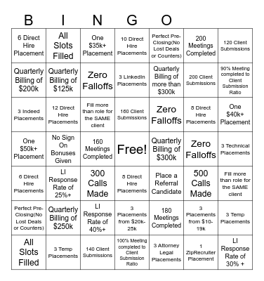 Q2 Recruiter Contest Bingo Card