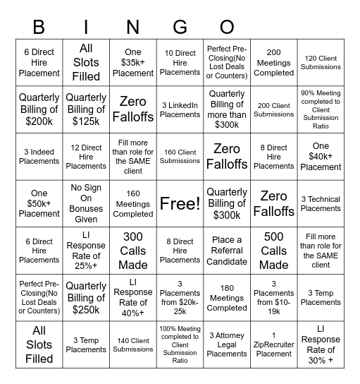 Q2 Recruiter Contest Bingo Card
