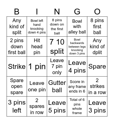 Bowling Bingo Card