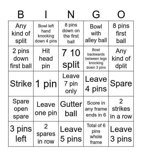 Bowling Bingo Card