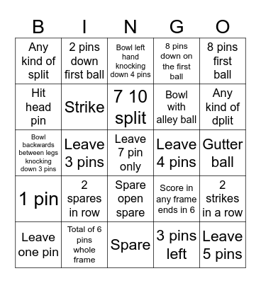 Bowling Bingo Card