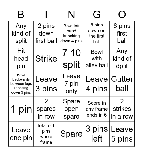 Bowling Bingo Card