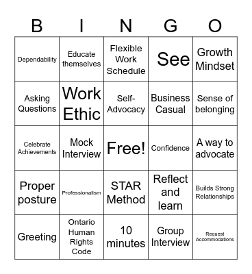 Employment Skills Review Bingo Card