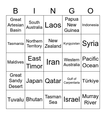 Australia Bingo 4/11 Bingo Card