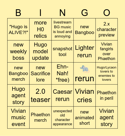 ZZZ 1.7 Special Program Bingo Card