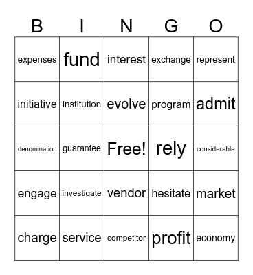 Follow the Money Vocabulary Bingo Card