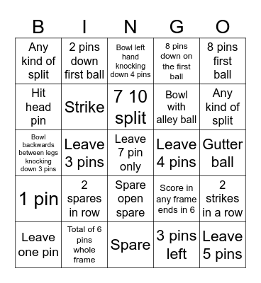 Bowling Bingo Card