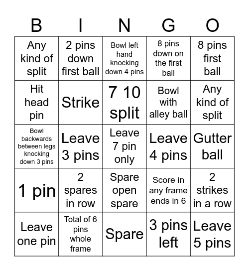 Bowling Bingo Card