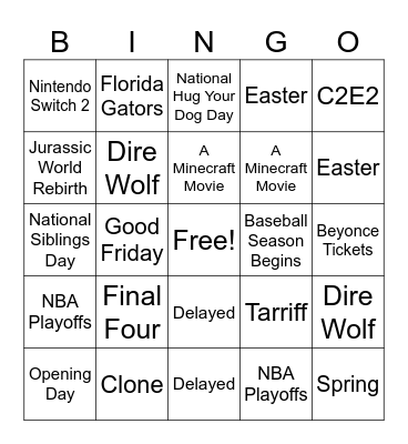 April Bingo Card