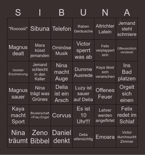 Sibunaaa Bingo Card
