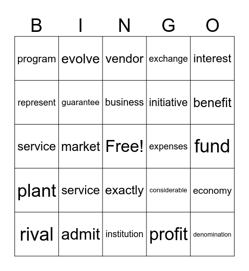 Follow the Money Vocabulary Bingo Card