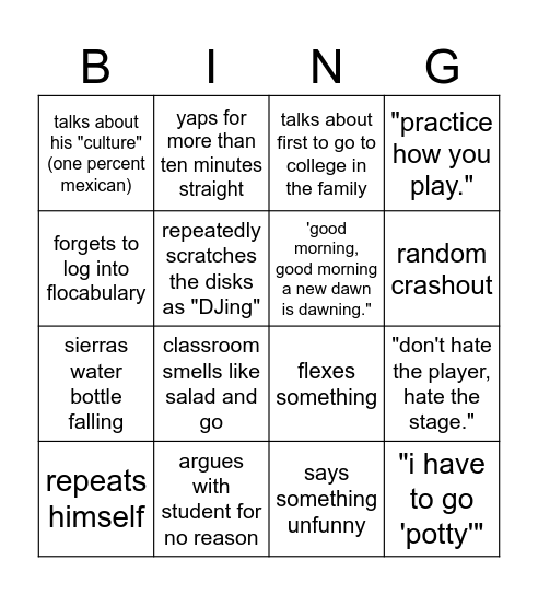 mr moya Bingo Card