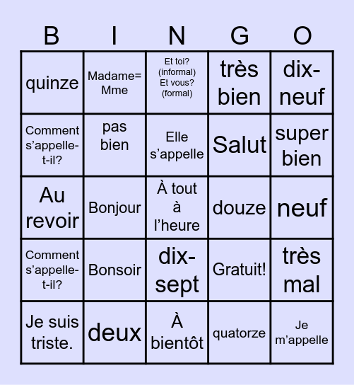 Ava Kolubinskyj Bingo Card