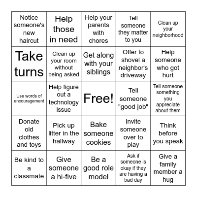 Kindness Bingo Card