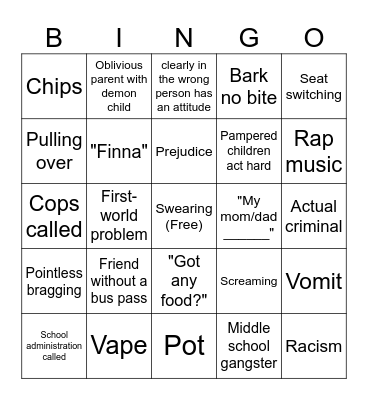 Bus Bingo Card