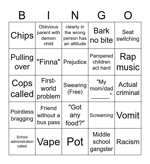 Bus Bingo Card