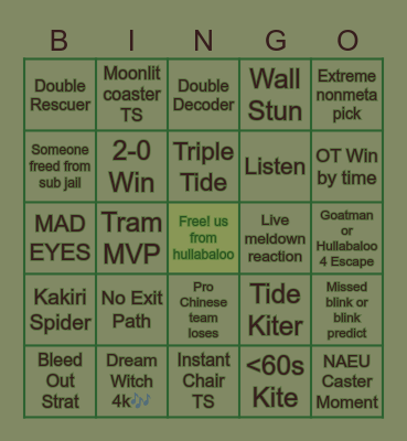 COA8 Group Stage Bingo Card