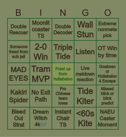 COA8 Group Stage Bingo Card