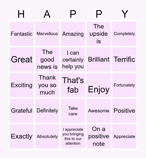 Sunshine Sentiment Bingo Card
