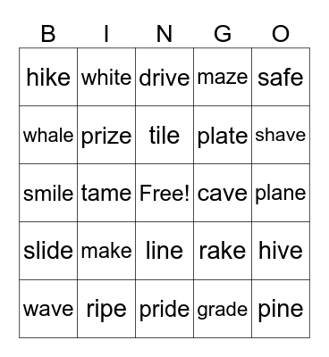 Long A and Long I Bingo Card